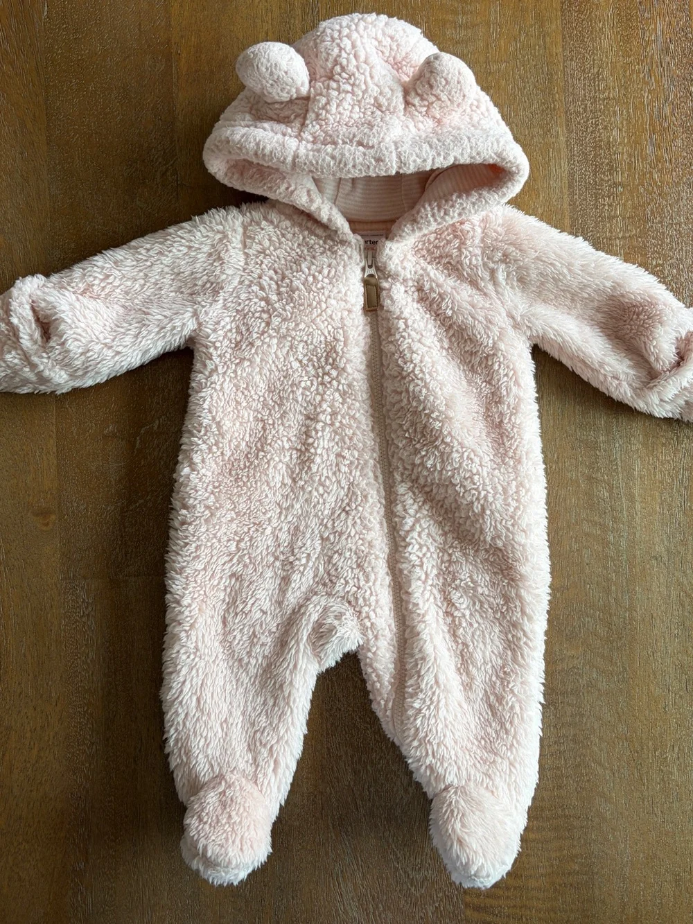 Carter's Plush Teddy Hooded Snowsuit in Light Pink